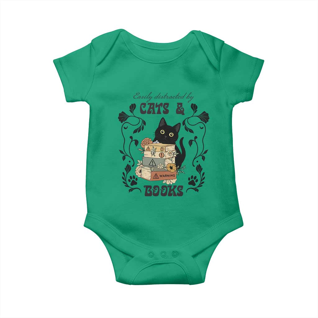 Easily Distracted By Cats And Books Baby Onesie Funny Book Kitty Lover - Wonder Print Shop
