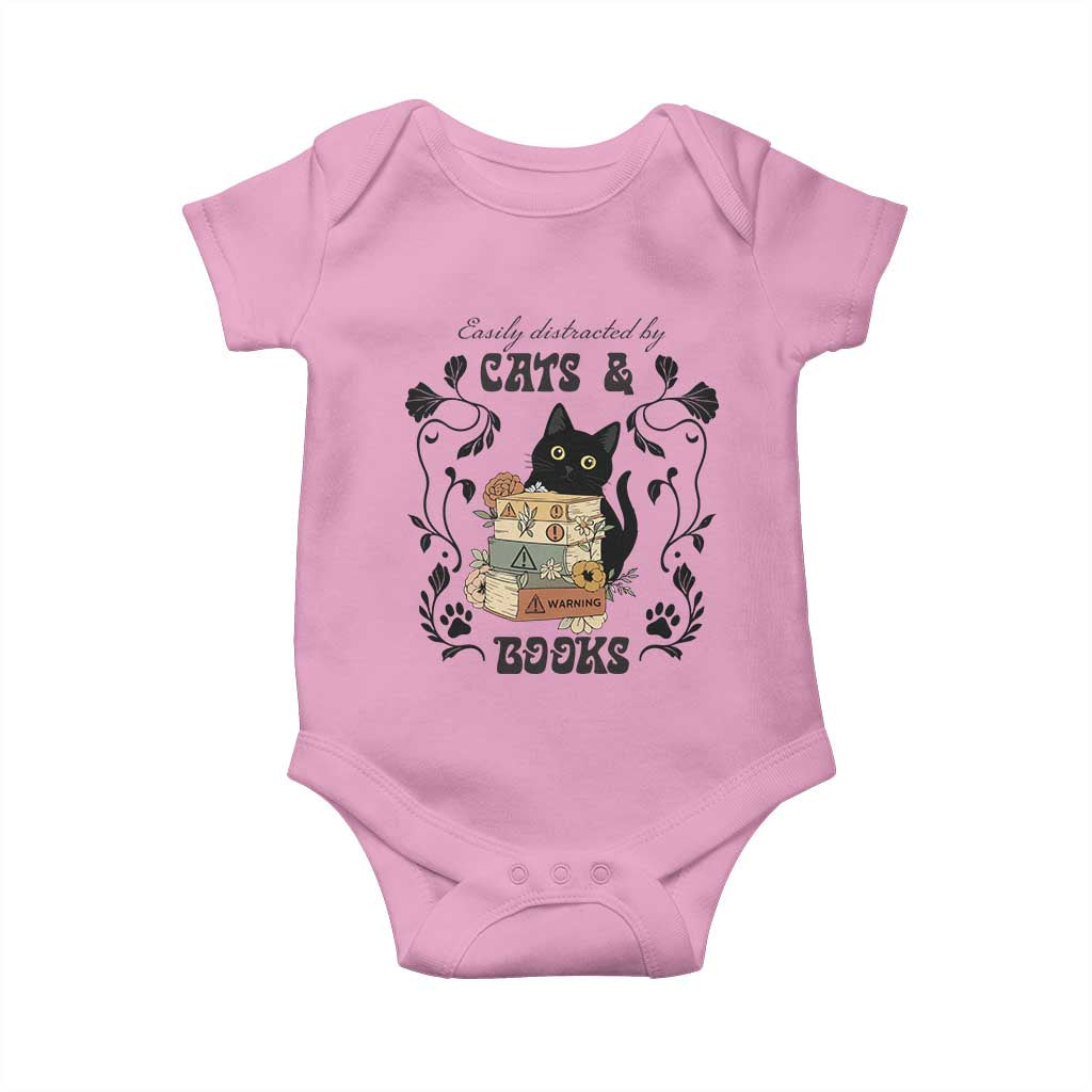 Easily Distracted By Cats And Books Baby Onesie Funny Book Kitty Lover - Wonder Print Shop