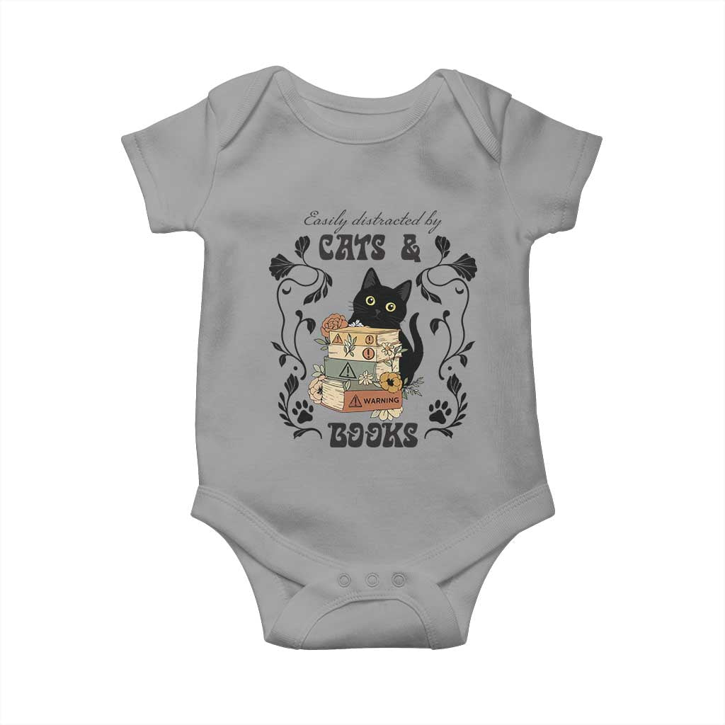 Easily Distracted By Cats And Books Baby Onesie Funny Book Kitty Lover - Wonder Print Shop