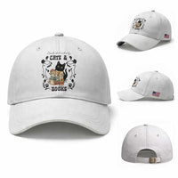 Easily Distracted By Cats And Books Baseball Cap Funny Book Kitty Lover