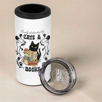 Easily Distracted By Cats And Books 4 in 1 Can Cooler Tumbler Funny Book Kitty Lover