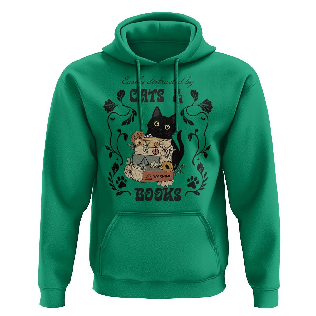 Easily Distracted By Cats And Books Hoodie Funny Book Kitty Lover - Wonder Print Shop