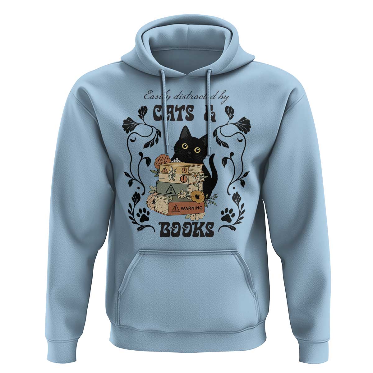 Easily Distracted By Cats And Books Hoodie Funny Book Kitty Lover - Wonder Print Shop