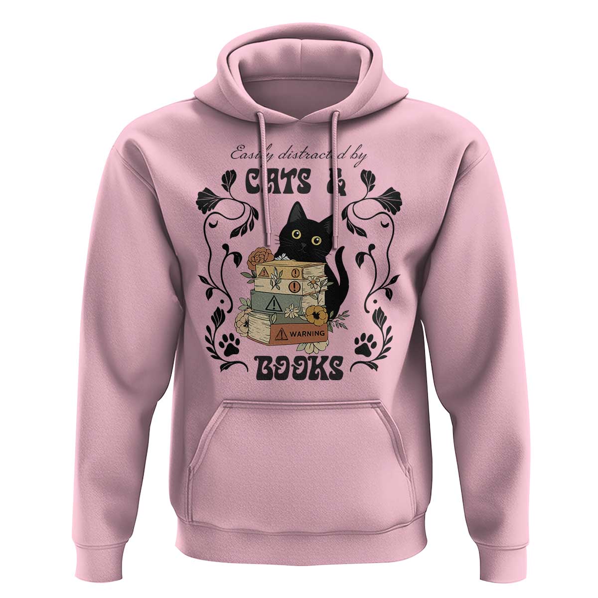 Easily Distracted By Cats And Books Hoodie Funny Book Kitty Lover - Wonder Print Shop