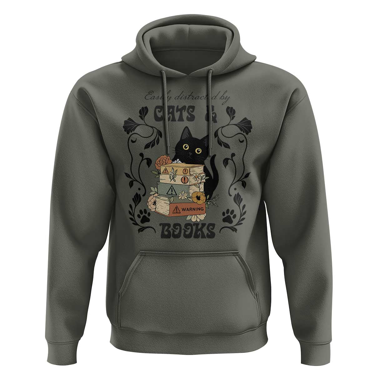 Easily Distracted By Cats And Books Hoodie Funny Book Kitty Lover - Wonder Print Shop