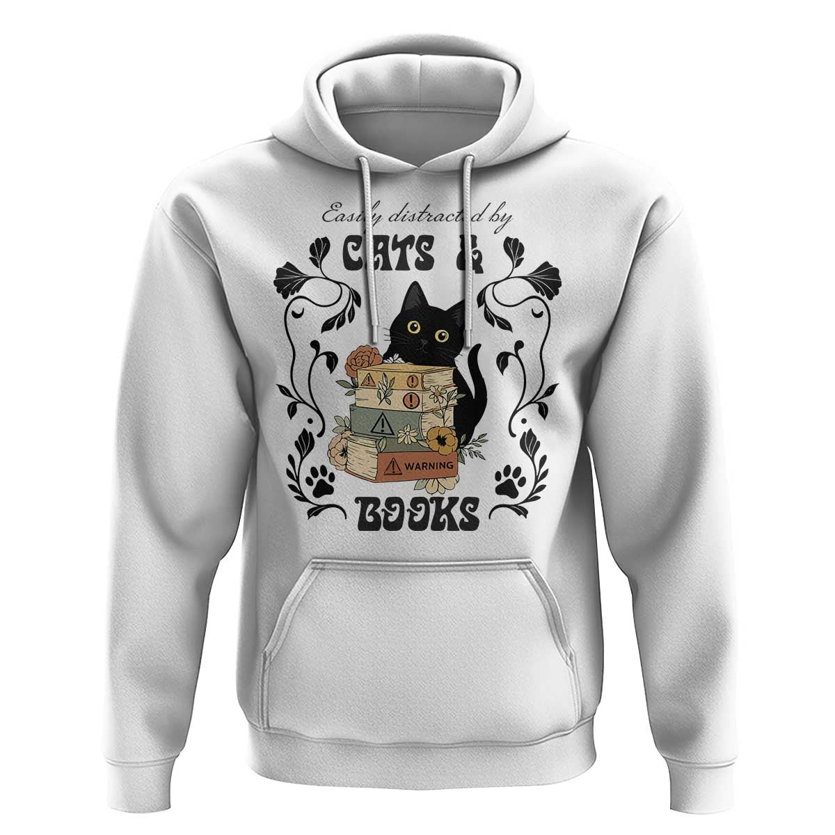 Easily Distracted By Cats And Books Hoodie Funny Book Kitty Lover - Wonder Print Shop