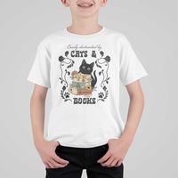 Easily Distracted By Cats And Books T Shirt For Kid Funny Book Kitty Lover - Wonder Print Shop