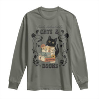 Easily Distracted By Cats And Books Long Sleeve Shirt Funny Book Kitty Lover - Wonder Print Shop