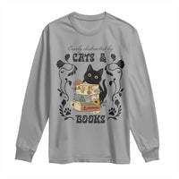 Easily Distracted By Cats And Books Long Sleeve Shirt Funny Book Kitty Lover - Wonder Print Shop
