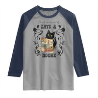 Easily Distracted By Cats And Books Raglan Shirt Funny Book Kitty Lover - Wonder Print Shop