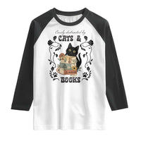 Easily Distracted By Cats And Books Raglan Shirt Funny Book Kitty Lover - Wonder Print Shop