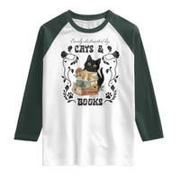 Easily Distracted By Cats And Books Raglan Shirt Funny Book Kitty Lover - Wonder Print Shop