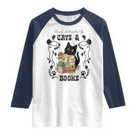 Easily Distracted By Cats And Books Raglan Shirt Funny Book Kitty Lover - Wonder Print Shop