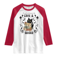 Easily Distracted By Cats And Books Raglan Shirt Funny Book Kitty Lover - Wonder Print Shop