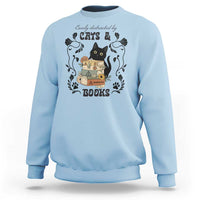 Easily Distracted By Cats And Books Sweatshirt Funny Book Kitty Lover - Wonder Print Shop