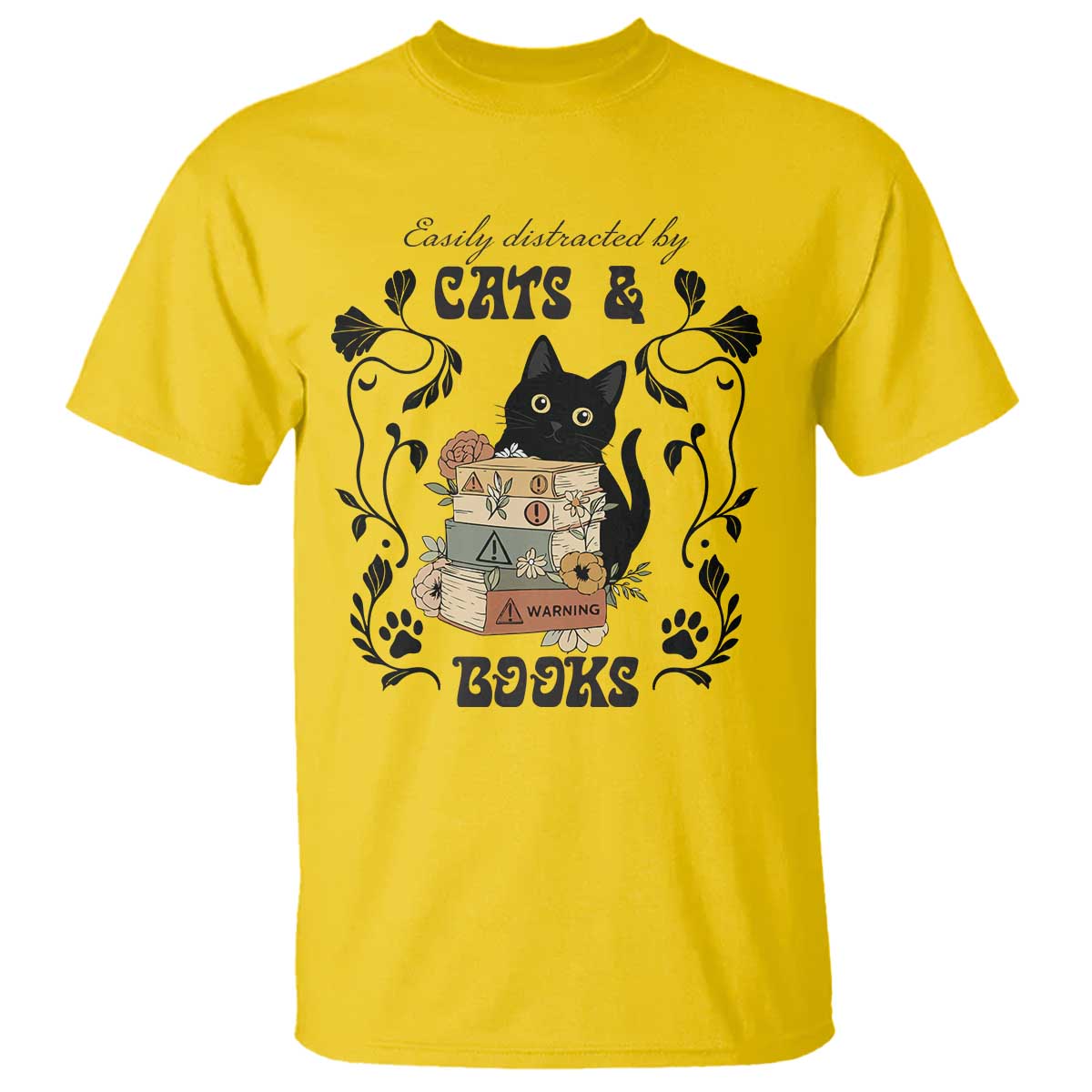 Easily Distracted By Cats And Books T Shirt Funny Book Kitty Lover - Wonder Print Shop