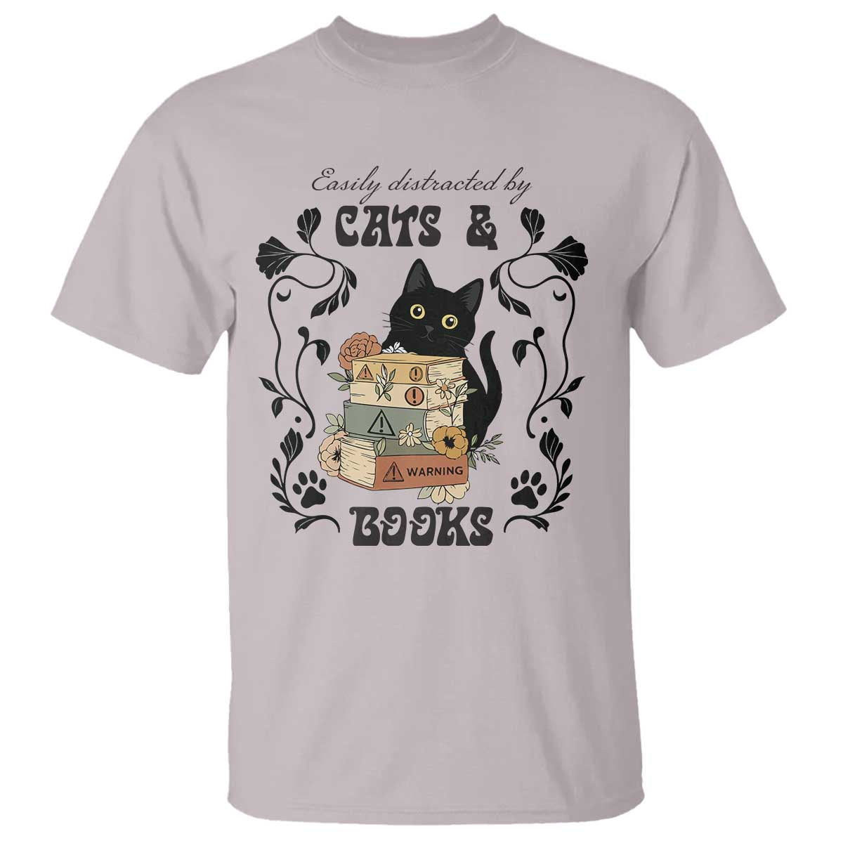 Easily Distracted By Cats And Books T Shirt Funny Book Kitty Lover - Wonder Print Shop