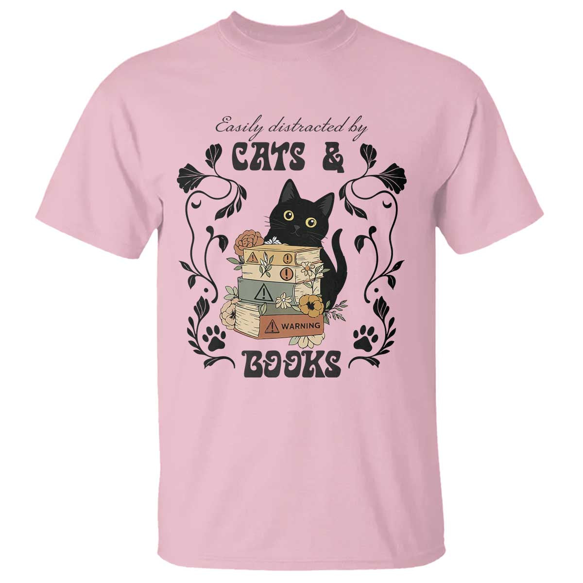Easily Distracted By Cats And Books T Shirt Funny Book Kitty Lover - Wonder Print Shop