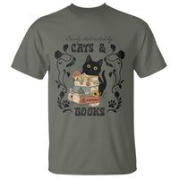Easily Distracted By Cats And Books T Shirt Funny Book Kitty Lover - Wonder Print Shop