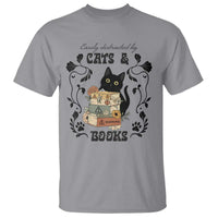 Easily Distracted By Cats And Books T Shirt Funny Book Kitty Lover - Wonder Print Shop