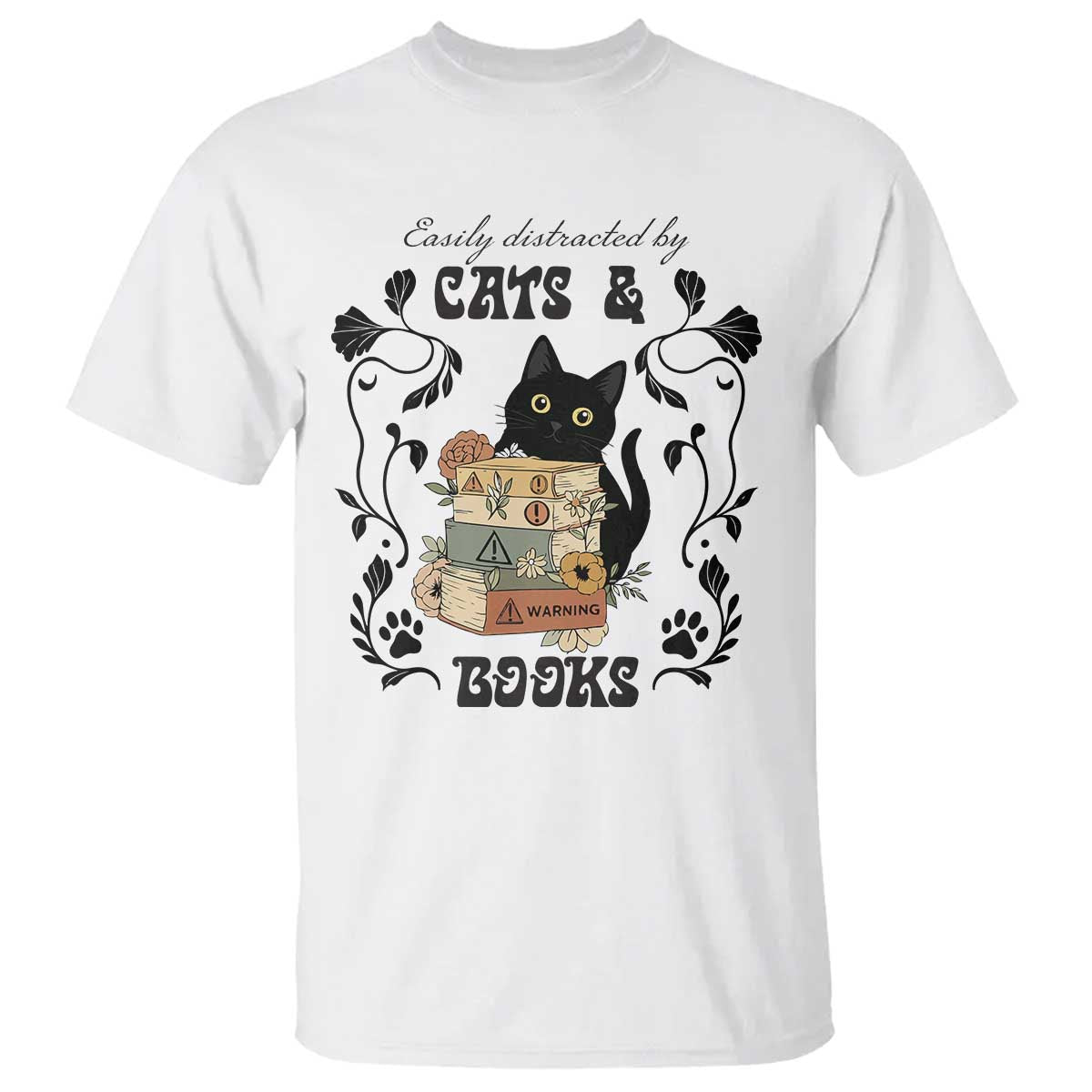 Easily Distracted By Cats And Books T Shirt Funny Book Kitty Lover - Wonder Print Shop
