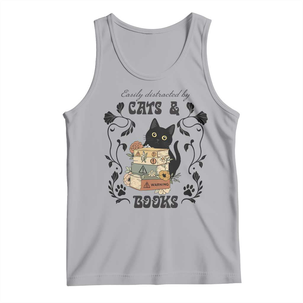 Easily Distracted By Cats And Books Tank Top Funny Book Kitty Lover - Wonder Print Shop