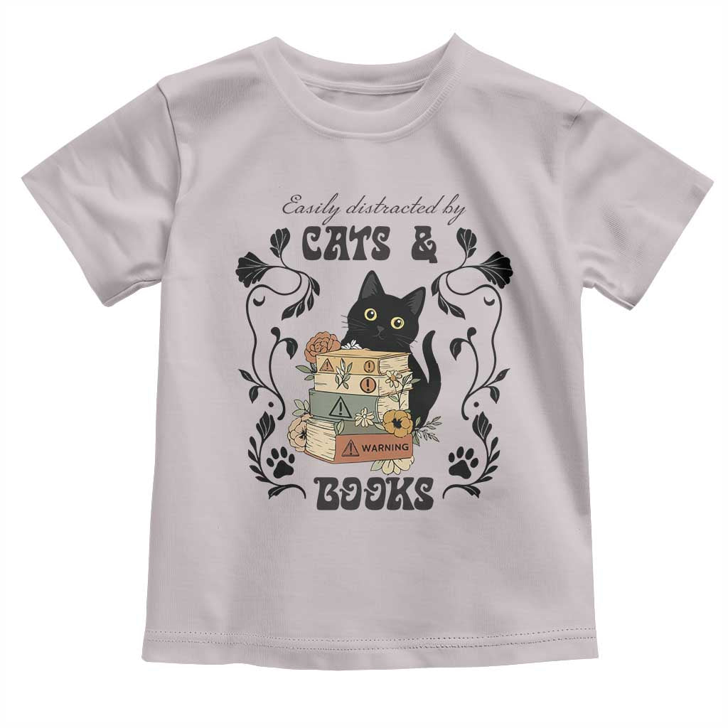Easily Distracted By Cats And Books Toddler T Shirt Funny Book Kitty Lover - Wonder Print Shop