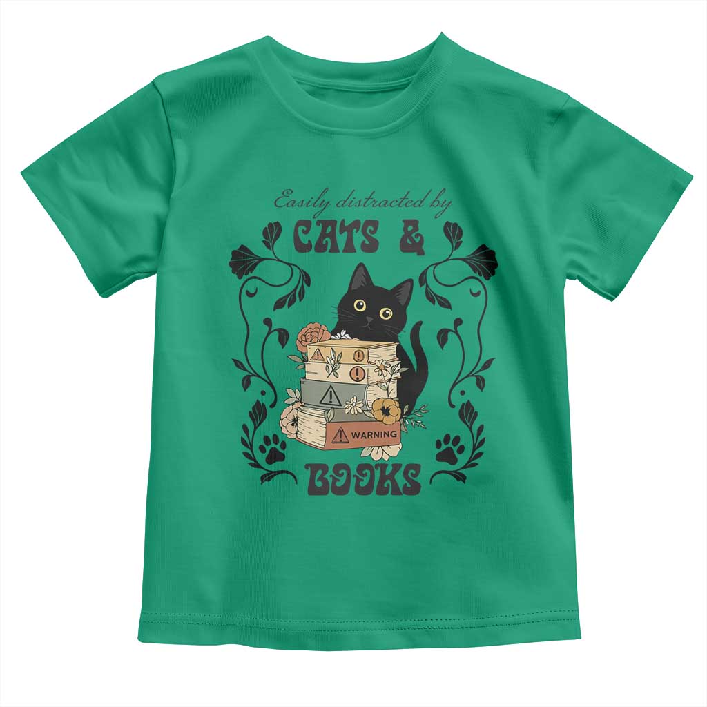Easily Distracted By Cats And Books Toddler T Shirt Funny Book Kitty Lover - Wonder Print Shop