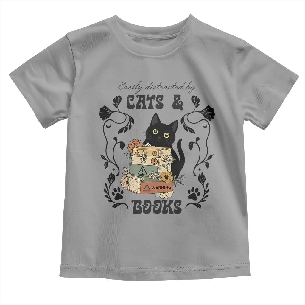 Easily Distracted By Cats And Books Toddler T Shirt Funny Book Kitty Lover - Wonder Print Shop