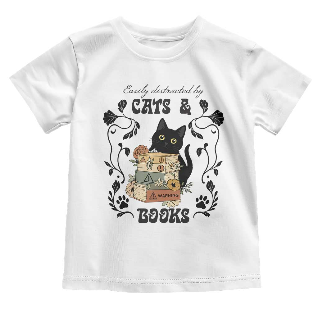 Easily Distracted By Cats And Books Toddler T Shirt Funny Book Kitty Lover - Wonder Print Shop