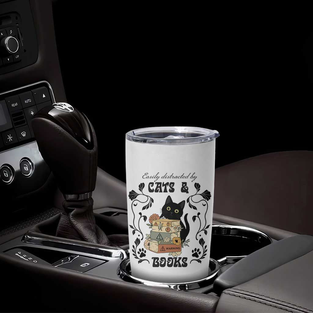 Easily Distracted By Cats And Books Tumbler Cup Funny Book Kitty Lover