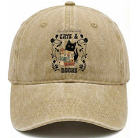 Easily Distracted By Cats And Books Washed Cotton Baseball Cap Funny Book Kitty Lover