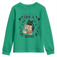 Easily Distracted By Cats And Books Youth Sweatshirt Funny Book Kitty Lover - Wonder Print Shop