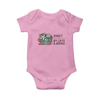 Easily Distracted By Cats And Books Baby Onesie Lazy Kitty Book Lover - Wonder Print Shop
