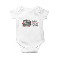 Easily Distracted By Cats And Books Baby Onesie Lazy Kitty Book Lover - Wonder Print Shop