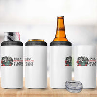 Easily Distracted By Cats And Books 4 in 1 Can Cooler Tumbler Lazy Kitty Book Lover