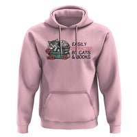 Easily Distracted By Cats And Books Hoodie Lazy Kitty Book Lover - Wonder Print Shop