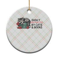 Easily Distracted By Cats And Books Ceramic Ornament Lazy Kitty Book Lover - Wonder Print Shop