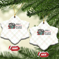 Easily Distracted By Cats And Books Ceramic Ornament Lazy Kitty Book Lover - Wonder Print Shop