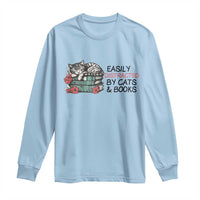 Easily Distracted By Cats And Books Long Sleeve Shirt Lazy Kitty Book Lover - Wonder Print Shop
