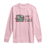 Easily Distracted By Cats And Books Long Sleeve Shirt Lazy Kitty Book Lover - Wonder Print Shop