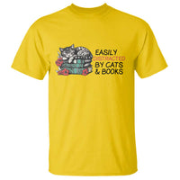 Easily Distracted By Cats And Books T Shirt Lazy Kitty Book Lover - Wonder Print Shop