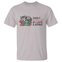 Easily Distracted By Cats And Books T Shirt Lazy Kitty Book Lover - Wonder Print Shop