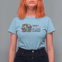 Easily Distracted By Cats And Books T Shirt For Women Lazy Kitty Book Lover - Wonder Print Shop