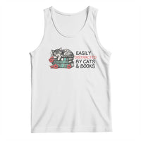 Easily Distracted By Cats And Books Tank Top Lazy Kitty Book Lover - Wonder Print Shop