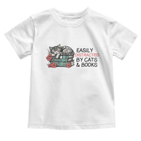 Easily Distracted By Cats And Books Toddler T Shirt Lazy Kitty Book Lover - Wonder Print Shop