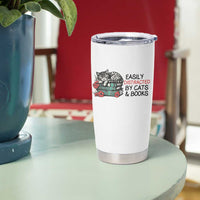 Easily Distracted By Cats And Books Tumbler Cup Lazy Kitty Book Lover