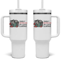 Easily Distracted By Cats And Books Tumbler With Handle Lazy Kitty Book Lover