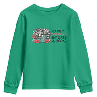 Easily Distracted By Cats And Books Youth Sweatshirt Lazy Kitty Book Lover - Wonder Print Shop