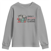 Easily Distracted By Cats And Books Youth Sweatshirt Lazy Kitty Book Lover - Wonder Print Shop